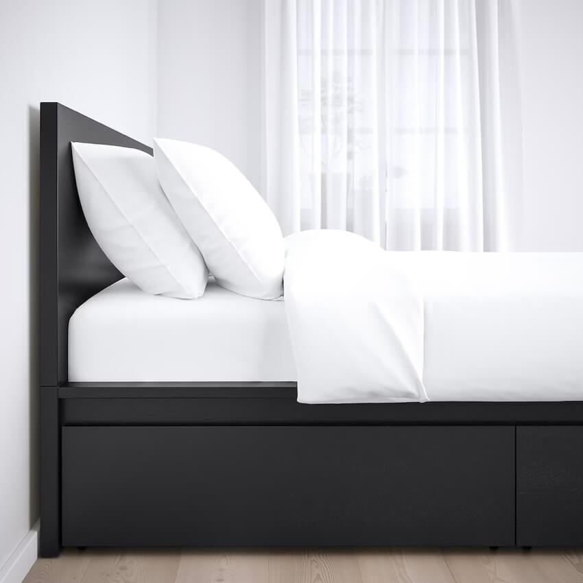 Malm High Bed Frame/2 Storage Boxes